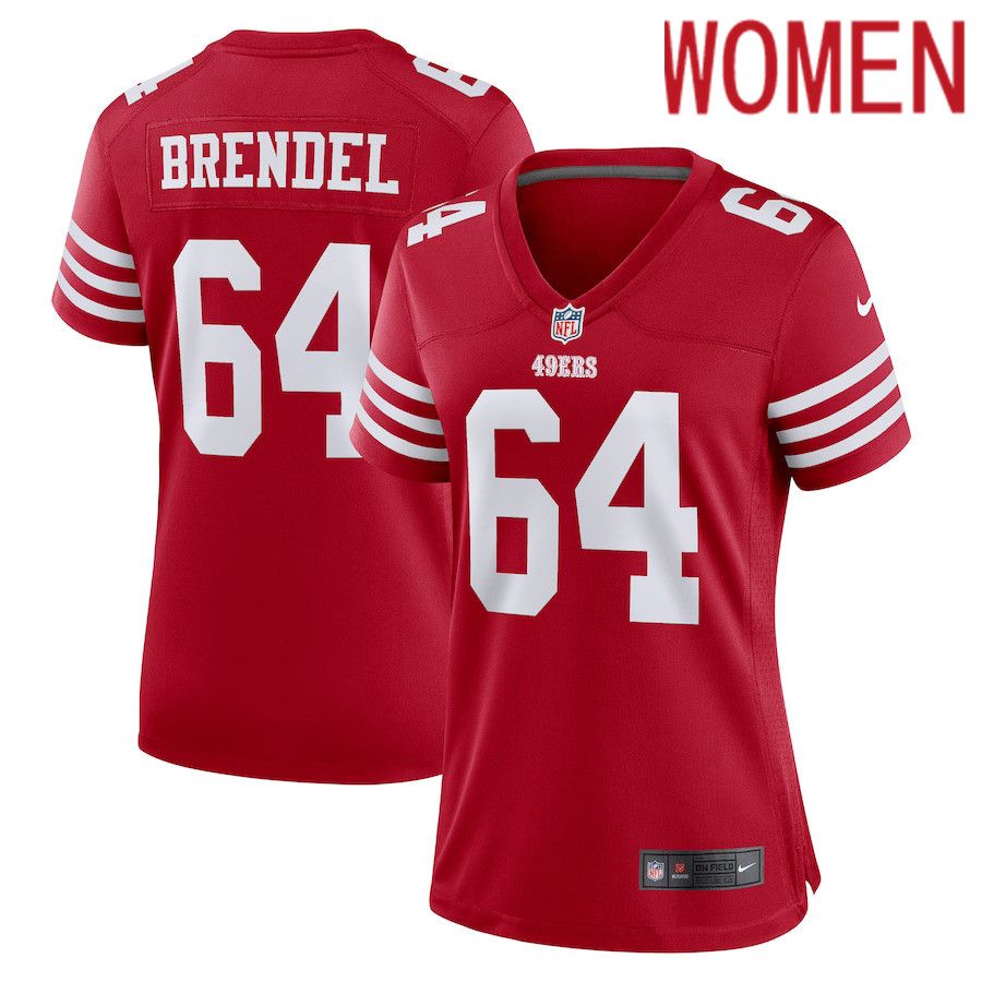 Women San Francisco 49ers #64 Jake Brendel Nike Scarlet Game Player NFL Jersey->women nfl jersey->Women Jersey